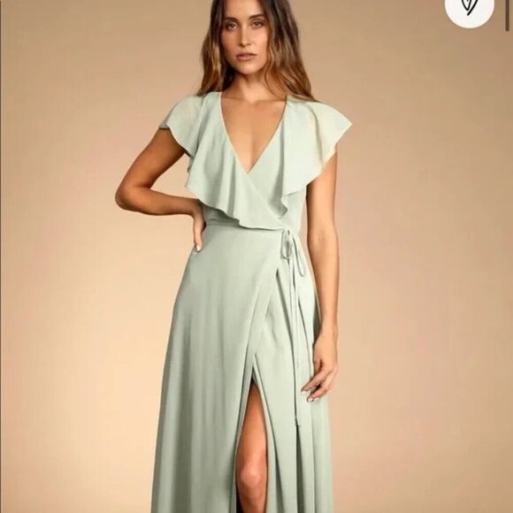 NWT Lulu's Women's Sage Flutter Sleeve Wrap Maxi Dress - Small - Picture 15 of 15